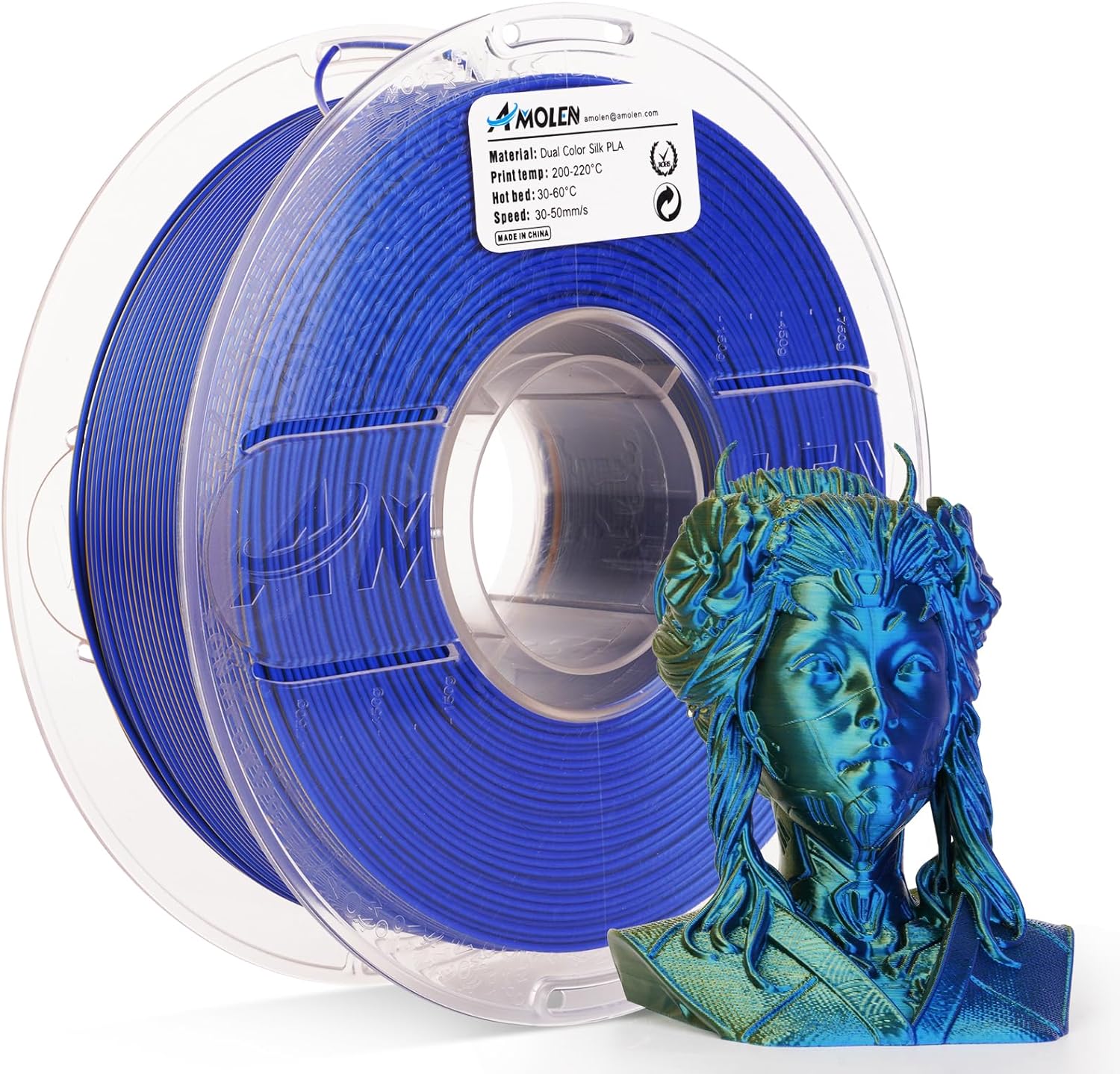 PLA Silk Dual Color Filament 1.75mm, 1KG/2.2LB